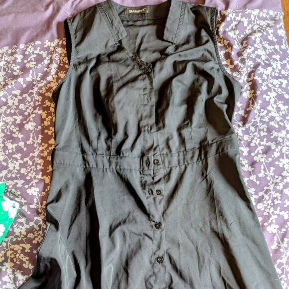 Allegra K omen's Solid Sleeveless V Neck Summer Midi Button Front Tie Waist Midi - Picture 1 of 2